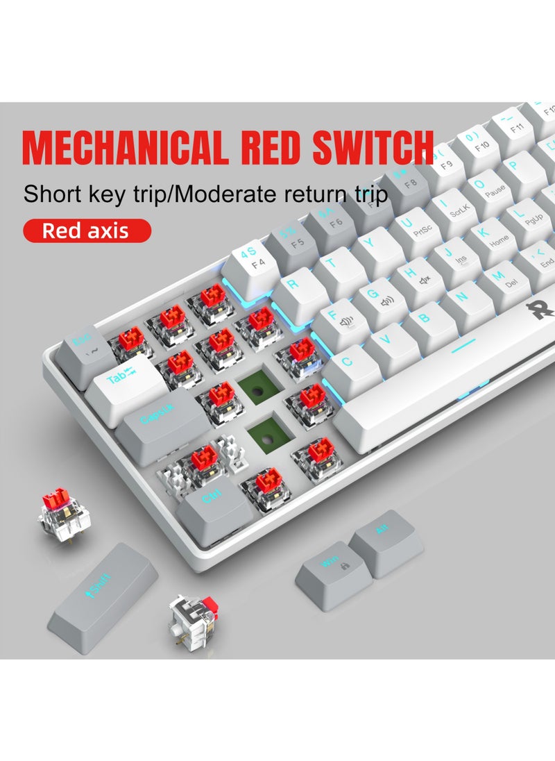 Rock Pow - ROCK POW 60% Wired Mechanical Gaming Keyboard 63 keys Ice Blue Backlit Ultra-Compact Mini Keyboard Mini Compact Keyboard for PC/Mac Gamer Typist Easy Carry on Trip Red Switch - Image 1