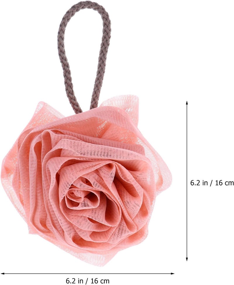 PATKAW 2 Pcs Flower Shower Sponge Bath Loofah Balls Mesh Bath Pouf Soft Foam Bathing Accessories for Women Teen, Cute Rose Shape in Pink and Milk White, Suitable for Daily Shower Use - Image 2
