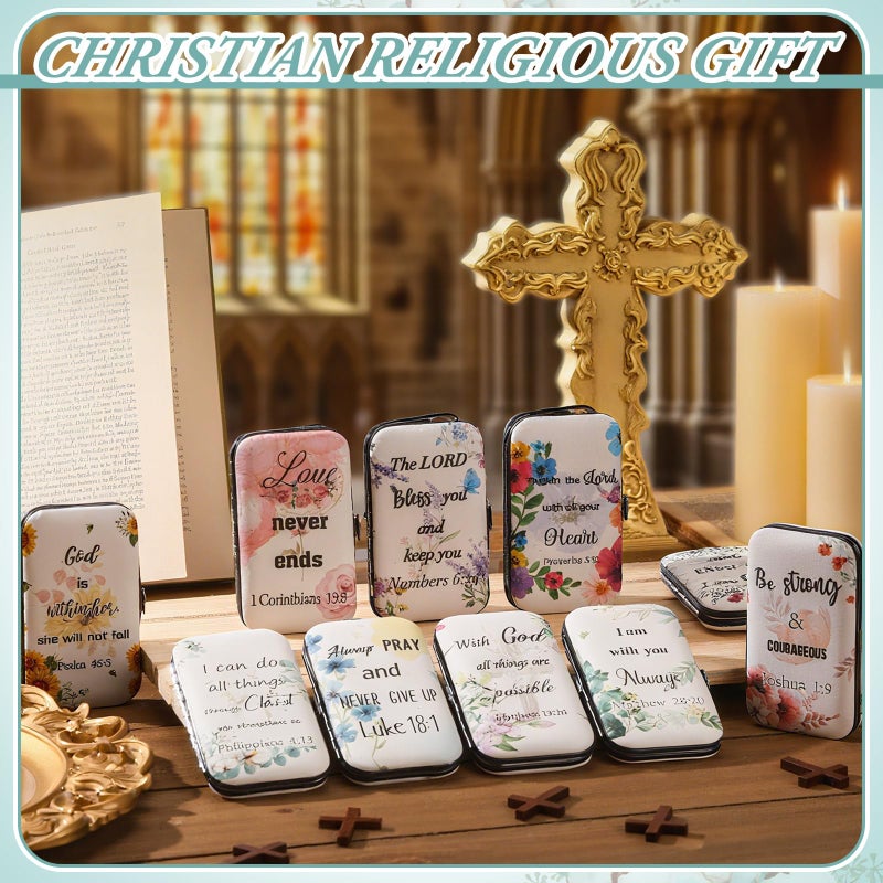 Lanties 10 Sets Christian Gifts Bulk for Women Church Bible Manicure Sets Floral Scripture Stainless Steel Nail Clipper Set Religious Gift for Employee Teacher Christmas Party Supplies - Image 3