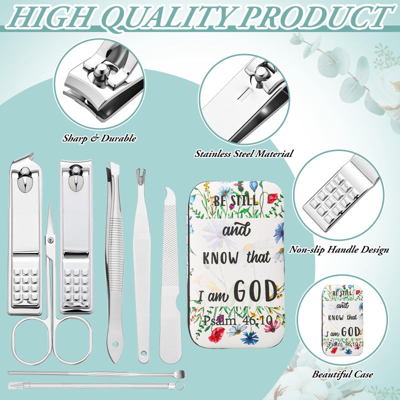 Lanties 10 Sets Christian Gifts Bulk for Women Church Bible Manicure Sets Floral Scripture Stainless Steel Nail Clipper Set Religious Gift for Employee Teacher Christmas Party Supplies - Image 4