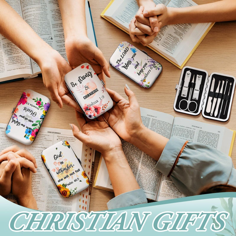 Lanties 10 Sets Christian Gifts Bulk for Women Church Bible Manicure Sets Floral Scripture Stainless Steel Nail Clipper Set Religious Gift for Employee Teacher Christmas Party Supplies - Image 5