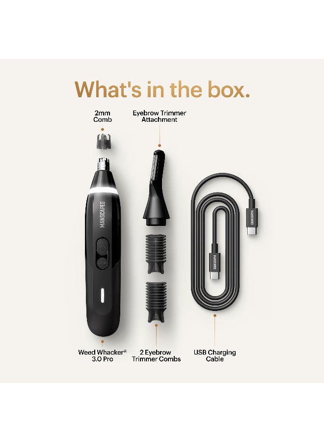 Manscaped Weed Whacker 3.0 Pro electric nose, ear, and eyebrow hair trimmer featuring a dual-head system with SkinSafe® technology, an LED spotlight, and a rechargeable battery - Image 3