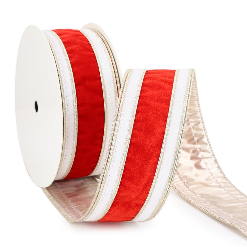 MAYREEL Double Color Red and White Velvet Wired Ribbon 2.5 Inch Christmas Tree Ribbon, 10 Yards Roll â€“ Festive Holiday Craft, Gift Wrapping, Wreath Supplies, Bows, Garlands & Decoration - Image 1