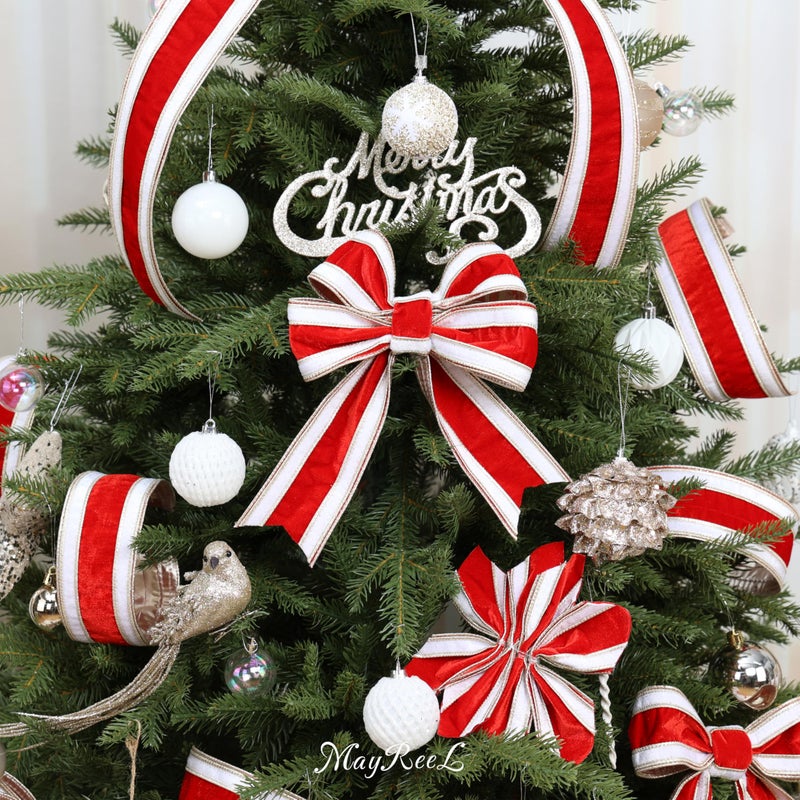 MAYREEL Double Color Red and White Velvet Wired Ribbon 2.5 Inch Christmas Tree Ribbon, 10 Yards Roll â€“ Festive Holiday Craft, Gift Wrapping, Wreath Supplies, Bows, Garlands & Decoration - Image 4