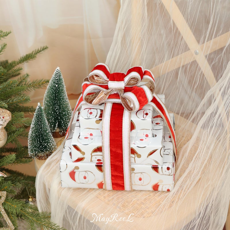 MAYREEL Double Color Red and White Velvet Wired Ribbon 2.5 Inch Christmas Tree Ribbon, 10 Yards Roll â€“ Festive Holiday Craft, Gift Wrapping, Wreath Supplies, Bows, Garlands & Decoration - Image 3