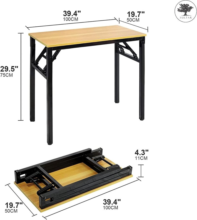 sulfar Folding Table Multi Functional Portable Desk With Adjustable Height Legs For Computer Camping, Garden, Picnic,Coffee,Bbq, Wood, Folding Desk 100×50×75Cm - Image 2
