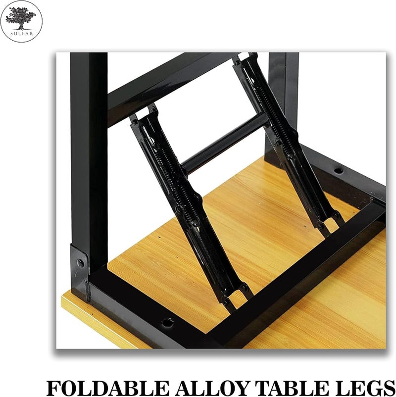 sulfar Folding Table Multi Functional Portable Desk With Adjustable Height Legs For Computer Camping, Garden, Picnic,Coffee,Bbq, Wood, Folding Desk 100×50×75Cm - Image 4