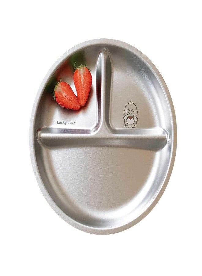 Basil Stainless Steel Plate for Kids - Kids Plates for Food with 3 Compartments - Dinner Plates for Baby - Unbreakable Dinner Plates - Ideal for Birthday, Return Gifting - BPA-Free - Wheel Duck Plate - Image 1