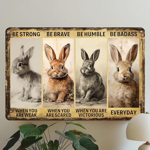 Yoecod Rabbit Decor Bunny Metal Tin Signs Funny Home Wall Decor Rabbit Wall Art Rabbit Christmas Gifts Bunny Room Decor Motivational Quotes Sign 8x12 Inch - Image 3