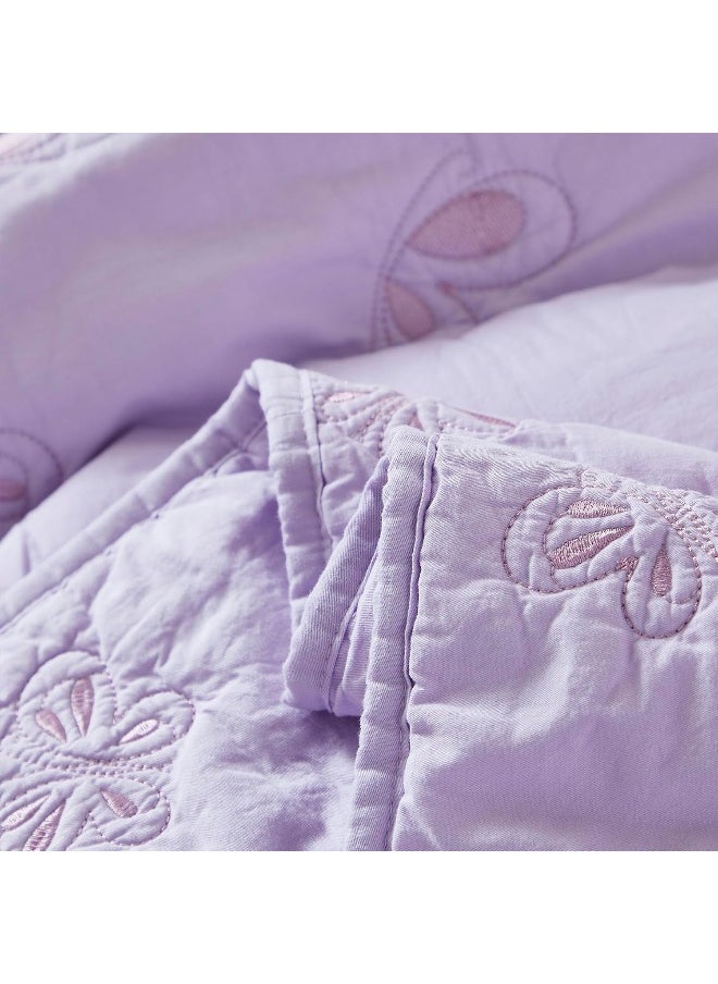 Brandream Brandream Kids Twin Bedding Comforter Set Kids Bed-in-a-Bag Butterfly Embroidery 100% Washed Pure Cotton Bedding 5 Pieces Set with Quilt Comforter, Sheet, Pillowcase & Sham (Purple)  - Image 4