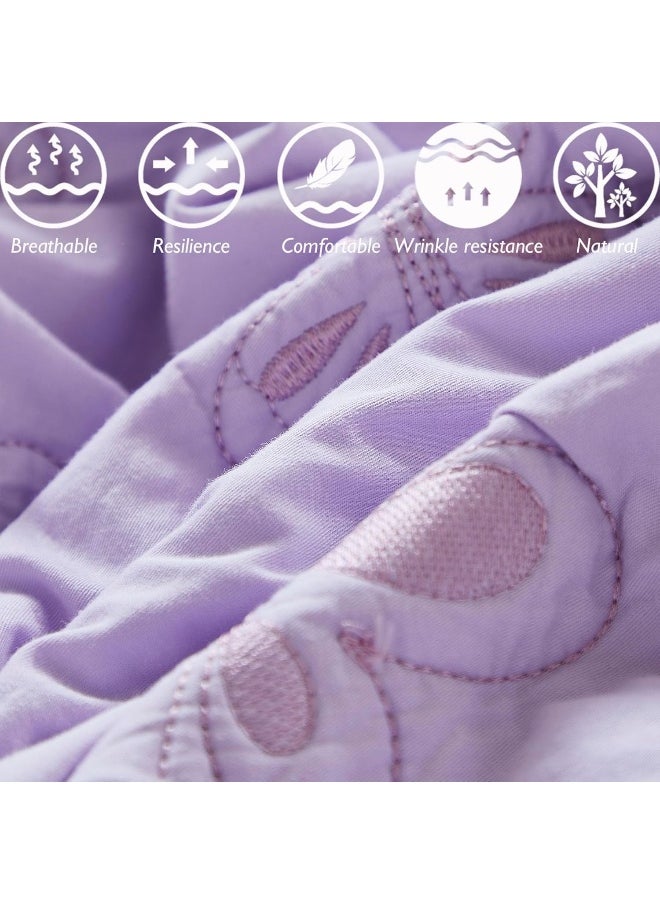 Brandream Brandream Kids Twin Bedding Comforter Set Kids Bed-in-a-Bag Butterfly Embroidery 100% Washed Pure Cotton Bedding 5 Pieces Set with Quilt Comforter, Sheet, Pillowcase & Sham (Purple)  - Image 5