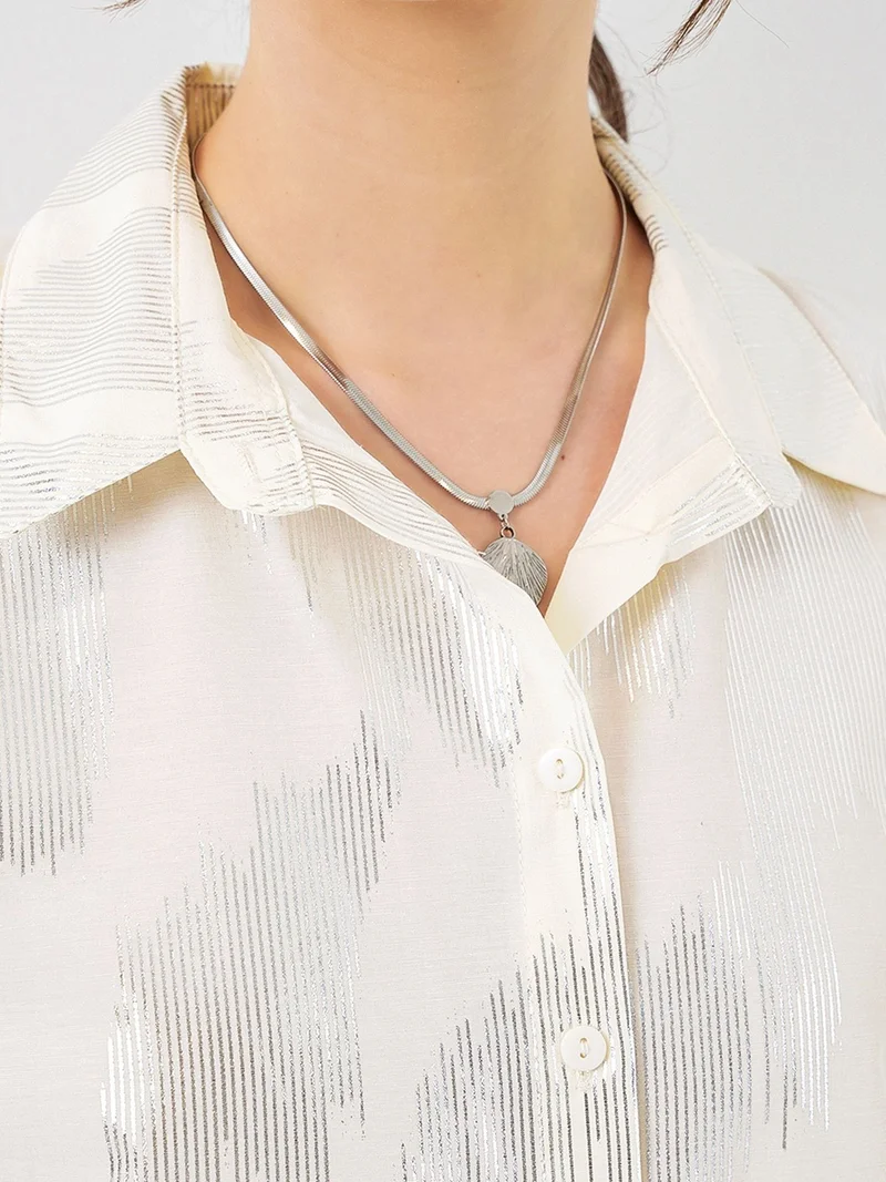 Big Dart Ivory Natural BDART Oversized Abstract Print Button-Front Shirt for Women | Best Price UAE