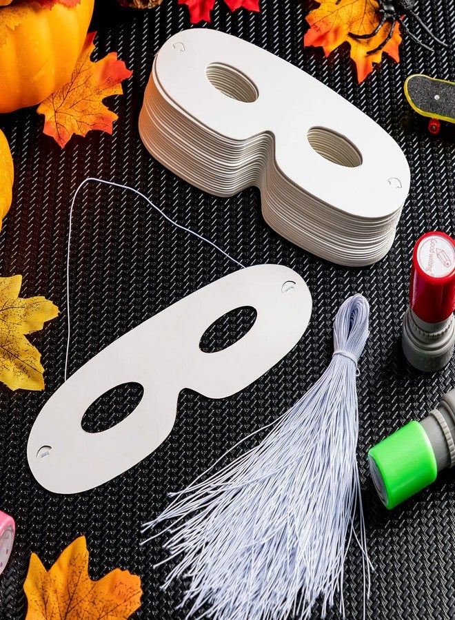 Vinsot 180 Pack White Paper Eye Masks Plain Masquerade Die Cut Blank Mask Paintable Craft Paper Costume with Elastic Ropes for Cosplay Mardi Gras Halloween Party - Image 4