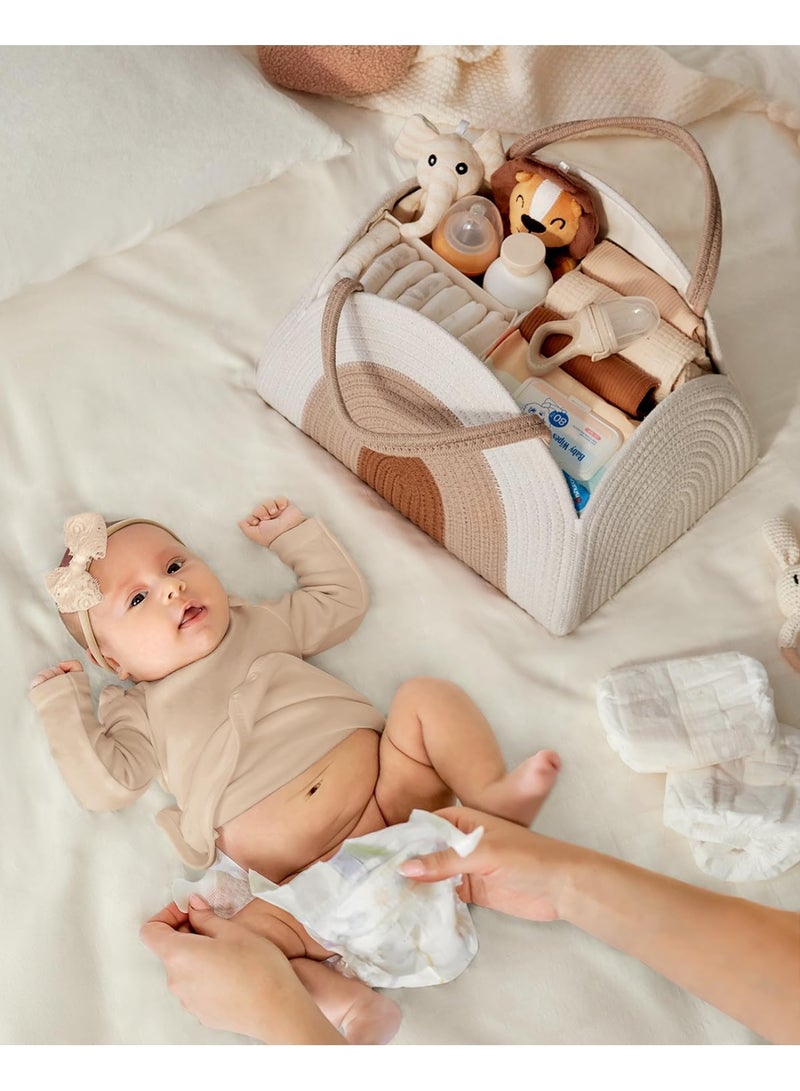 LEFAFA Baby Diaper Caddy Organizer, Large Baby Diaper Organizer with Compartments and Handles, Cotton Rope Changing Basket Organiser Baby Shower Gift for Newborn - Image 4