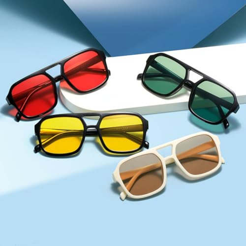 IKUVNA Retro 70s Square Aviator Sunglasses Women Men Vintage Rectangle Sunglasses Flat Frame Trendy Shades (Green) - Image 4
