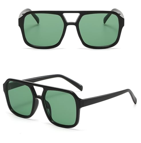 IKUVNA Retro 70s Square Aviator Sunglasses Women Men Vintage Rectangle Sunglasses Flat Frame Trendy Shades (Green) - Image 3
