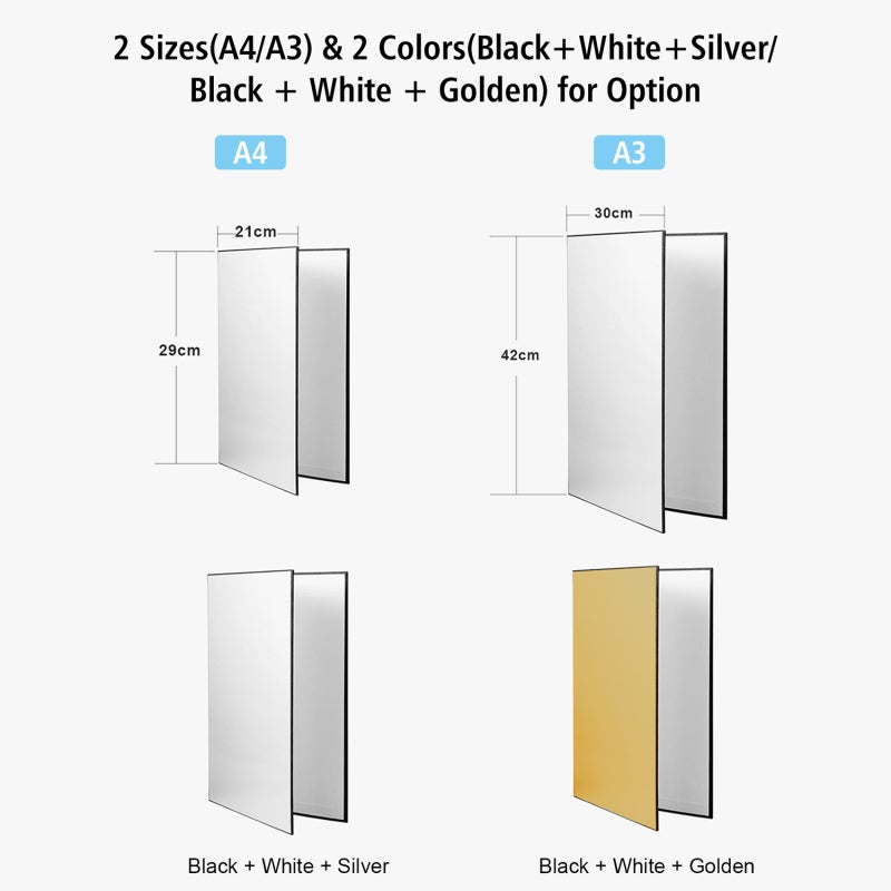 Photography Reflective Board A3 Gold 3-In-1 Reversible Light Control - Foldable Freestanding Design Photography Paperboard for Desktop Still Life, Jewelry, Food & Cosmetic Photography - Image 2