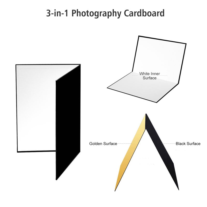 Photography Reflective Board A3 Gold 3-In-1 Reversible Light Control - Foldable Freestanding Design Photography Paperboard for Desktop Still Life, Jewelry, Food & Cosmetic Photography - Image 3