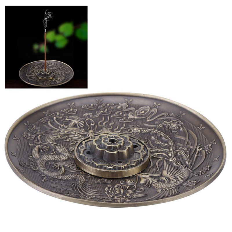 Zinc Alloy Incense Stick Burner Holder Dragon Pattern Censer Plate for Bedroom Red Bronze - Image 1