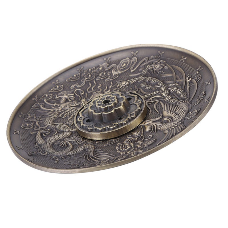Zinc Alloy Incense Stick Burner Holder Dragon Pattern Censer Plate for Bedroom Red Bronze - Image 5