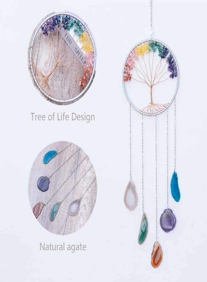 Dreamsum Gem Dream Catchers Agates 7 Chakra Gemstone Wall Hangings Tree of Life Meditation Ornament Home Chakra Feng Crystals Decor Stone… - Image 2