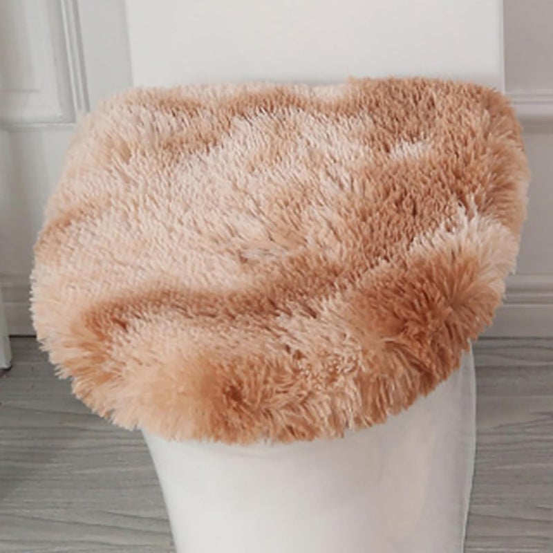 Insun Soft Fluffy Toilet Seat Cover, Washable Absorbent Lid Cover, Adjustable Non Slip Backing for Most Bathroom Toilet Lids Tie-Dyed Dark Camel 17.7" x 19.7" - Image 1