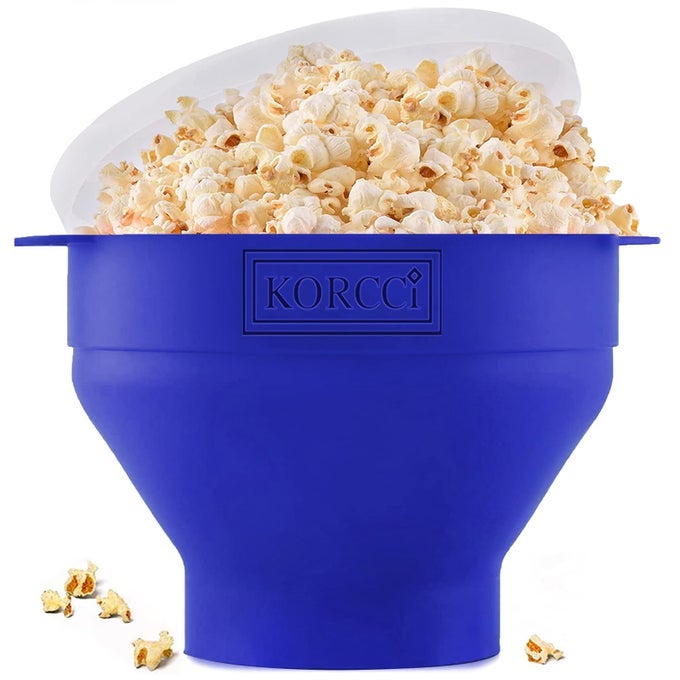 THE ORIGINAL MICROWAVEABLE SILICONE POPCORN POPPER MICROWAVE POPCORN POPPER COLLAPSIBLE MICROWAVE POPCORN MAKER BOWL NO OIL REQUIRED USE IN MICROWAVE DISHWASHER SAFE BLUE