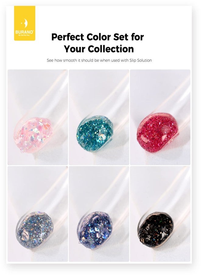 BURANO Poly Extension Gel Nail Kit, 6 Colors Nail Poly Nails Builder Gel Set for Beginner & Professional Using, DIY Starter Kit Nail Art Gift (glitter) - Image 2
