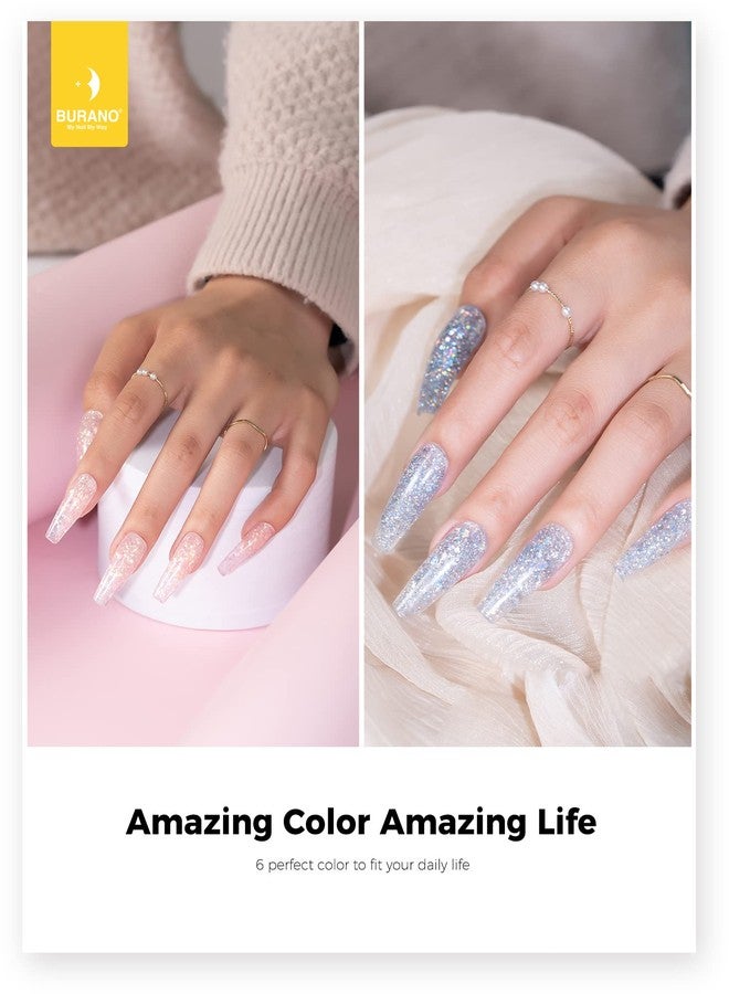 BURANO Poly Extension Gel Nail Kit, 6 Colors Nail Poly Nails Builder Gel Set for Beginner & Professional Using, DIY Starter Kit Nail Art Gift (glitter) - Image 3