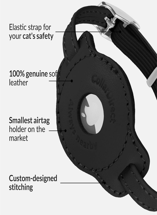 CollarDirect Airtag Cat Colar with QR Tag and Bell - Leather Cat Collar with Airtag Holder and Elastic Strap for Kittens, Small Large Cats - Collar for Girl Boy Cats (Black, Neck Size 8"-11") - Image 3
