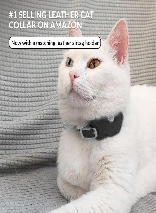 CollarDirect Airtag Cat Colar with QR Tag and Bell - Leather Cat Collar with Airtag Holder and Elastic Strap for Kittens, Small Large Cats - Collar for Girl Boy Cats (Black, Neck Size 8"-11") - Image 2