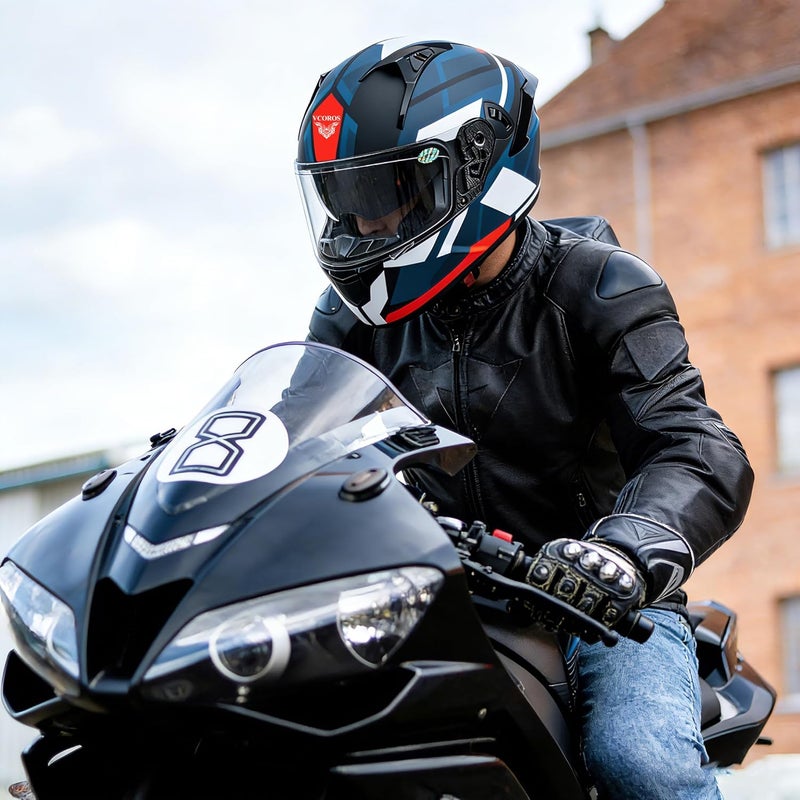 VCOROS X9 Full Face Motorcycle Helmet with Inner Sun Visor and Bluetooth Ready Speaker Pockets - Image 5