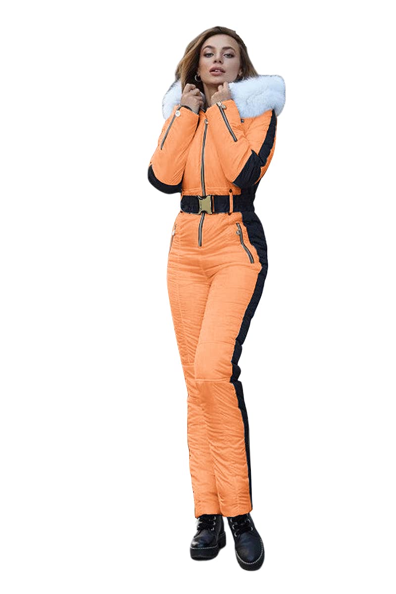 Yousify Womens Winter Onesie Ski Jumpsuits Outdoor Sports Waterproof Snowsuit Removable Faux Fur Collar Coat Jumpsuit - Image 2