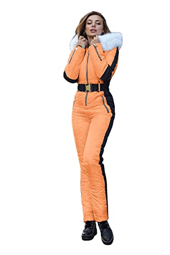 Yousify Womens Winter Onesie Ski Jumpsuits Outdoor Sports Waterproof Snowsuit Removable Faux Fur Collar Coat Jumpsuit - Image 1