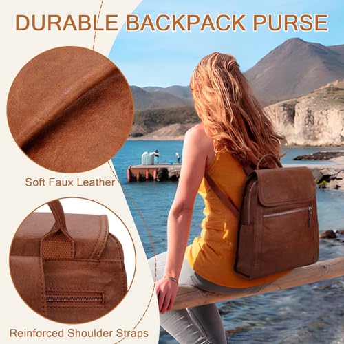 VX VONXURY Backpack Purse for Women,Lightweight Fashion Faux Leather Small Travel Daypack with Multiple Pockets(Brown) - Image 2