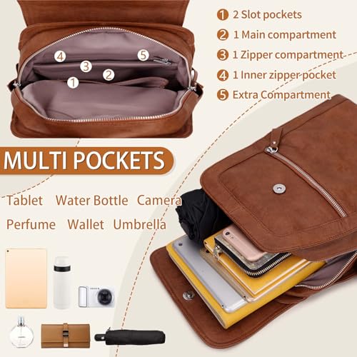 VX VONXURY Backpack Purse for Women,Lightweight Fashion Faux Leather Small Travel Daypack with Multiple Pockets(Brown) - Image 4