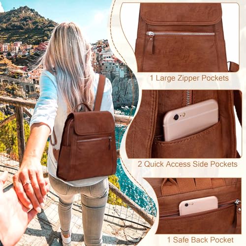 VX VONXURY Backpack Purse for Women,Lightweight Fashion Faux Leather Small Travel Daypack with Multiple Pockets(Brown) - Image 3