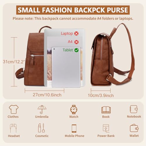VX VONXURY Backpack Purse for Women,Lightweight Fashion Faux Leather Small Travel Daypack with Multiple Pockets(Brown) - Image 5