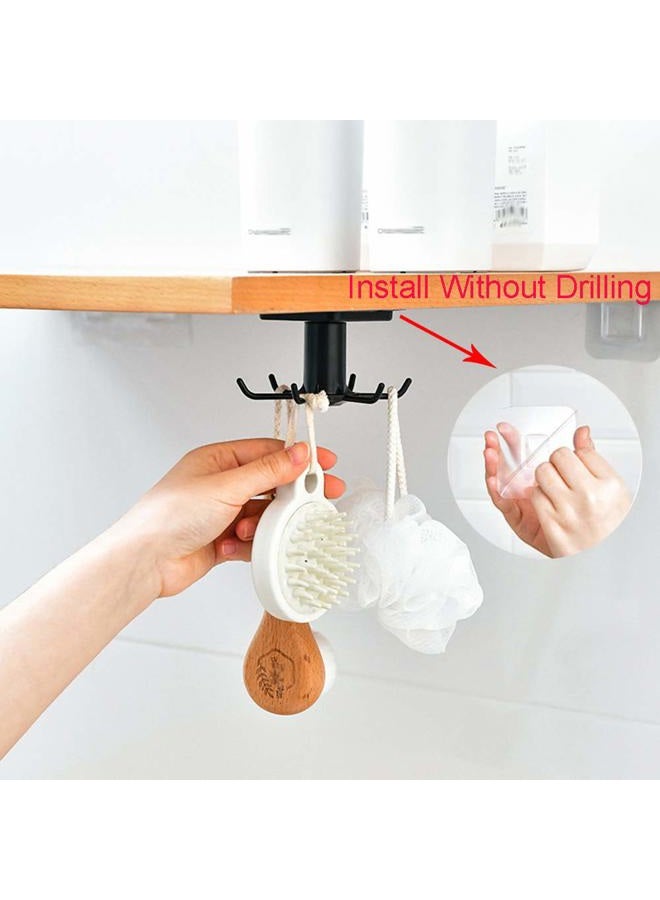EigPluy 2pcs Under Cabinet Kitchen Utensil Hooks,360° Rotating Drilling Free Adhesive Utensils Hanging Rack for Tools/Towel/Knife (Black) - Image 3