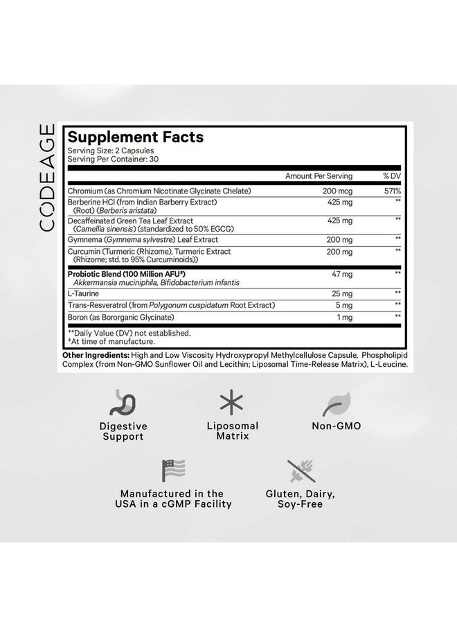 Codeage - Codeage GLP-Advantage+ Supplement - Metabolic & GLP-1 Activity Support - Chromium, Berberine, Green Tea, Gymnema, Curcumin, Taurine, Resveratrol - Weight Management & Gut Health, Non-GMO - 60 Capsules - Image 1