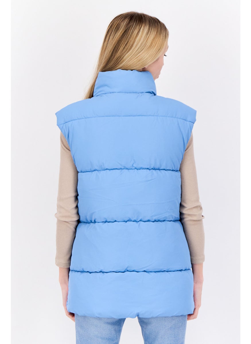 MONKI Women Quilted Puffer Vest Jacket, Slate Blue  - Image 3