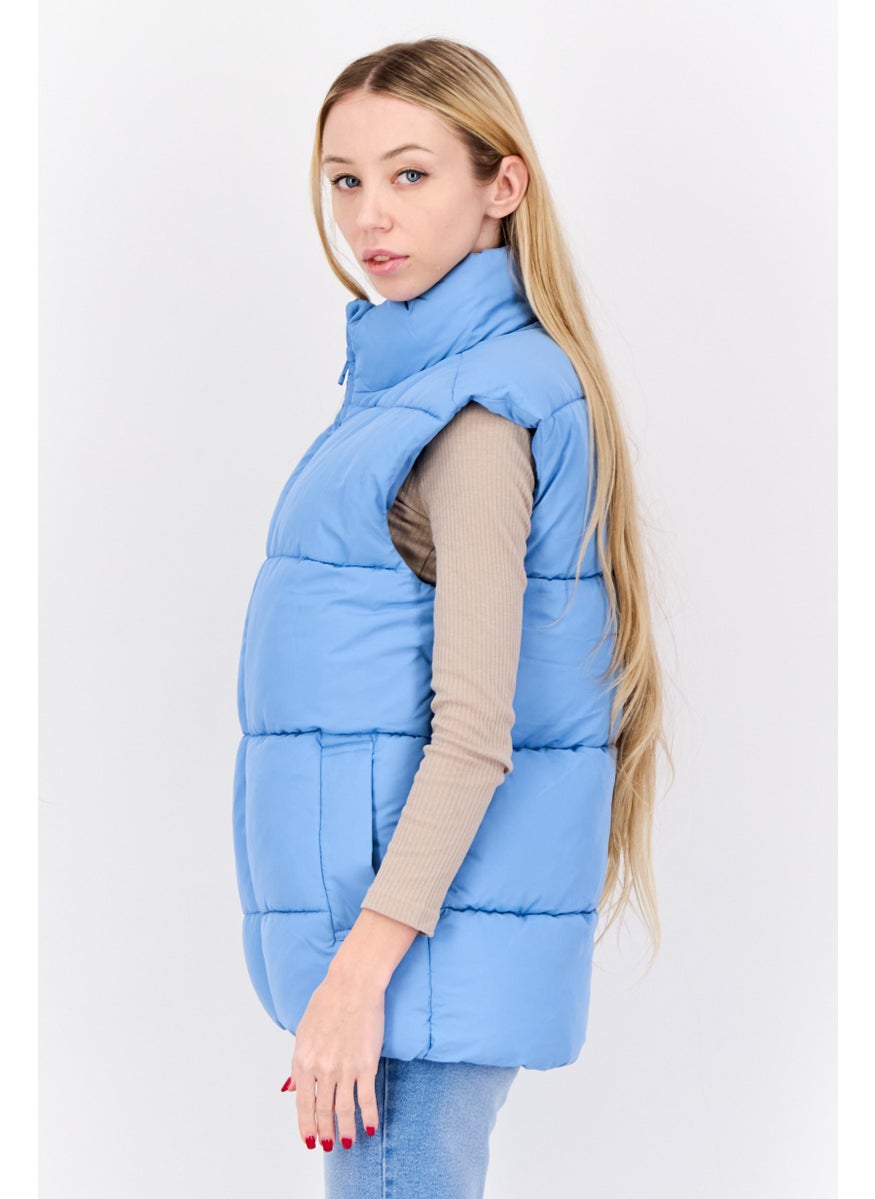 MONKI Women Quilted Puffer Vest Jacket, Slate Blue  - Image 2