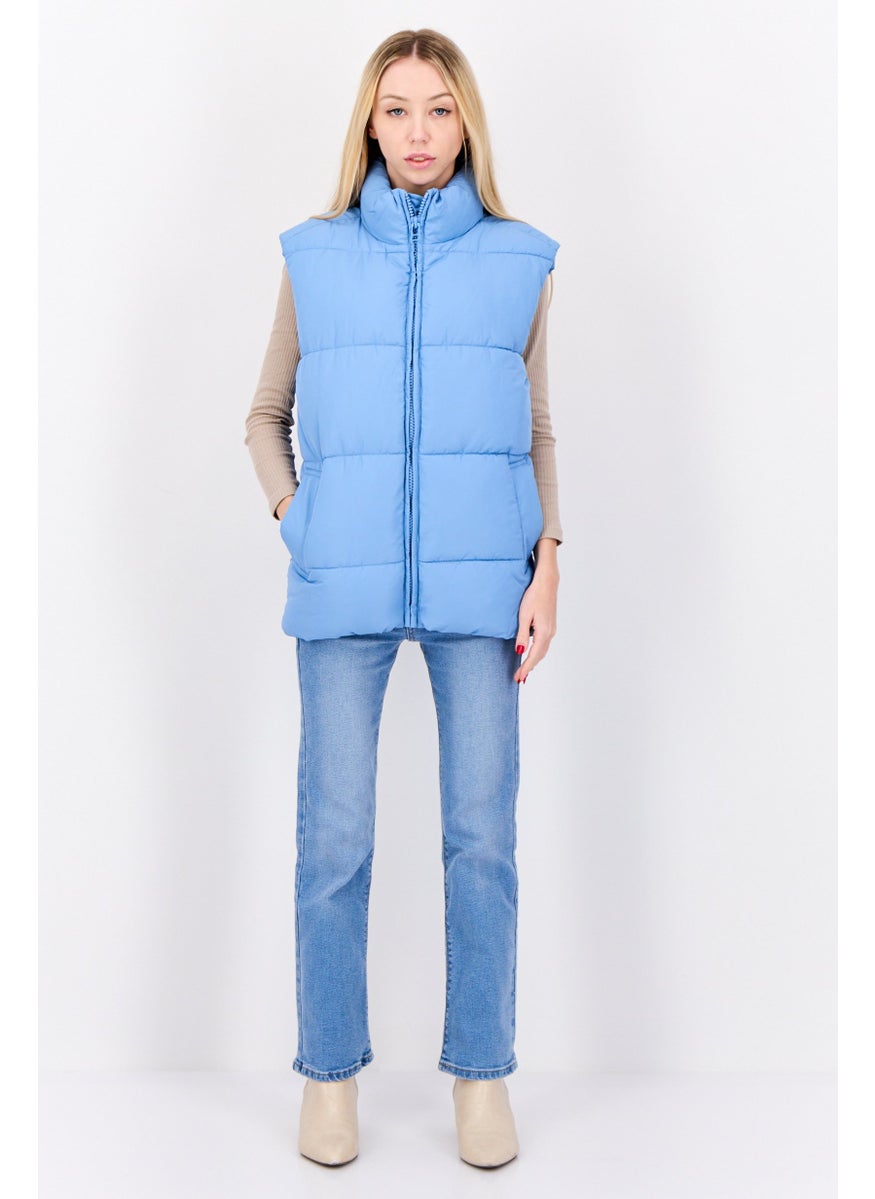 MONKI Women Quilted Puffer Vest Jacket, Slate Blue  - Image 4
