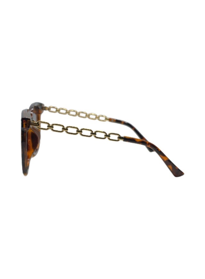 Influence Germany - Women's Fashion Sunglasses with Gold Chain Arms – Tortoiseshell Frame, Black Lens - Image 4