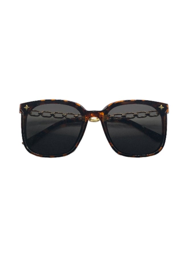 Influence Germany - Women's Fashion Sunglasses with Gold Chain Arms – Tortoiseshell Frame, Black Lens - Image 2