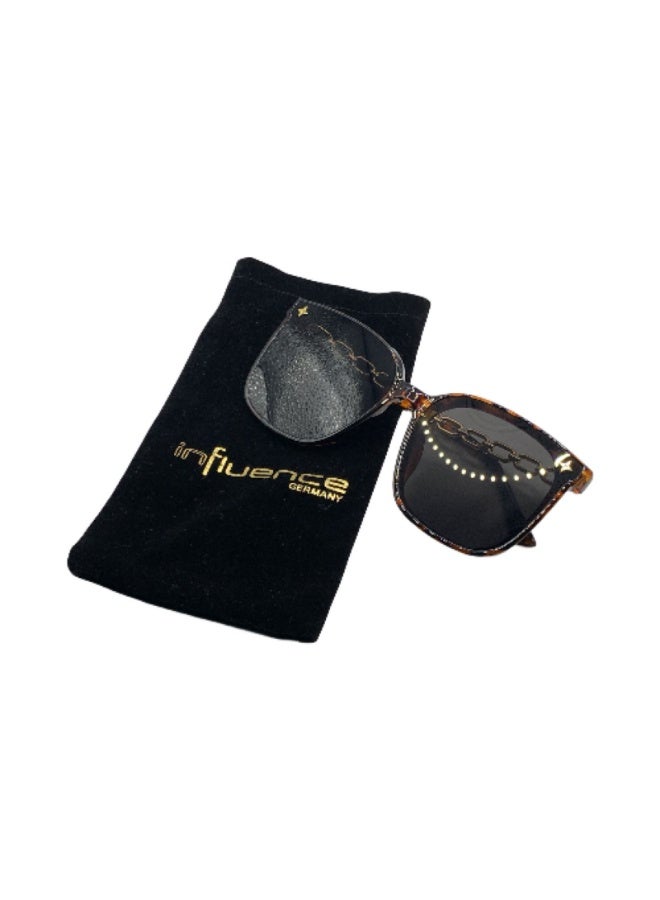 Influence Germany - Women's Fashion Sunglasses with Gold Chain Arms – Tortoiseshell Frame, Black Lens - Image 1