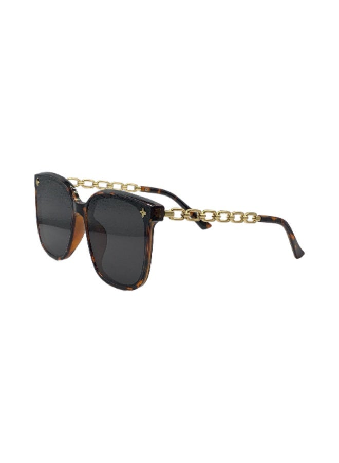 Influence Germany - Women's Fashion Sunglasses with Gold Chain Arms – Tortoiseshell Frame, Black Lens - Image 3