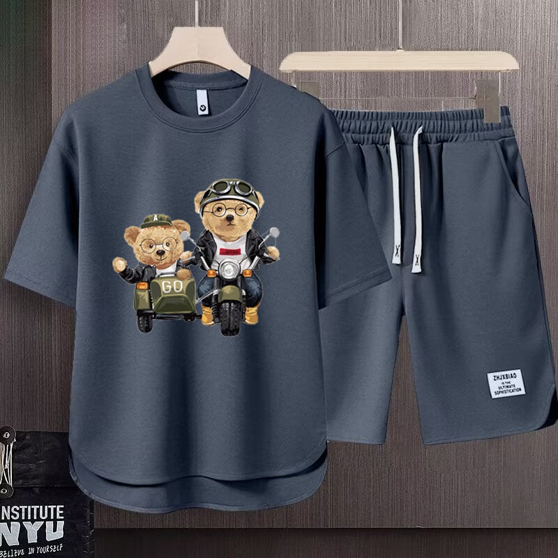 Bear American Style Retro Cartoon Short-Sleeved T-Shirt Men'S Loose Ins Trendy Street Style Hip Hop Oversize Suit Trend - Image 2