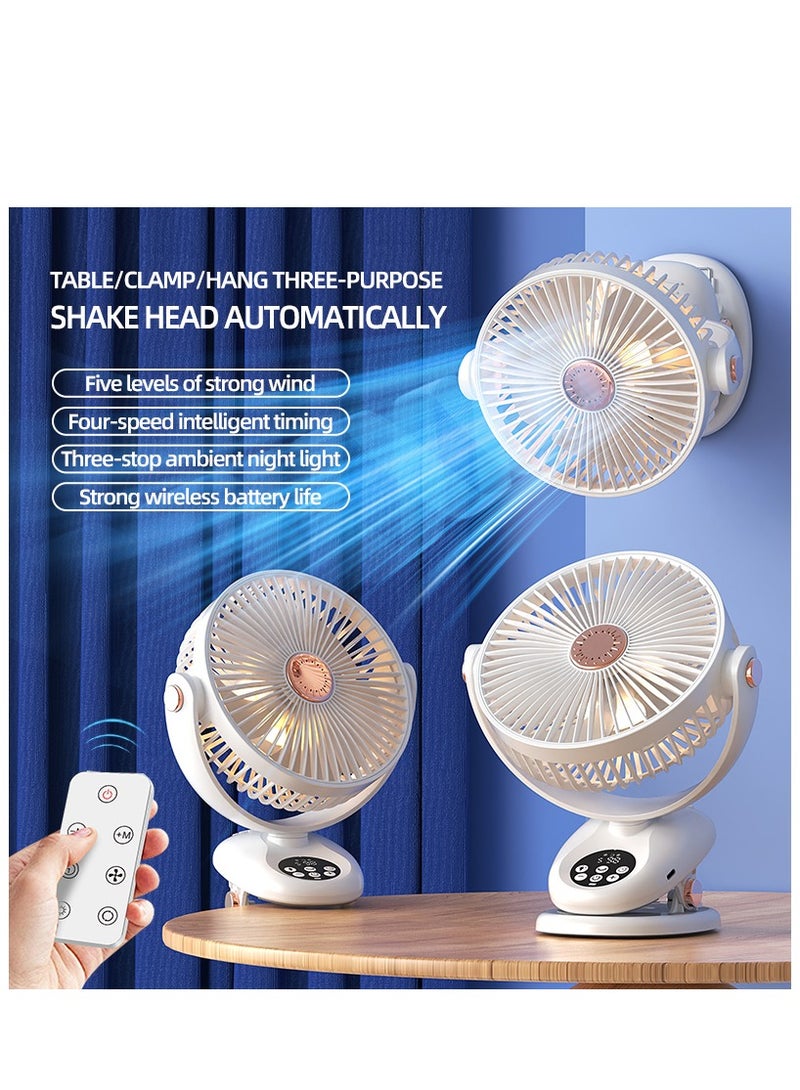 مقطع محمول على مروحة ، مروحة جدول دوران الهواء القابلة لإعادة الشحن تشغل مروحة USB ، مروحة مكتب صغيرة مع 5 سرعات ، مشبك قوي للتحكم عن بعد توفير الطاقة وموقت ، مروحة شخصية 360 درجة تدور للمكتب المنزلي في السكن والعربة (F2 الأبيض) - Image 1