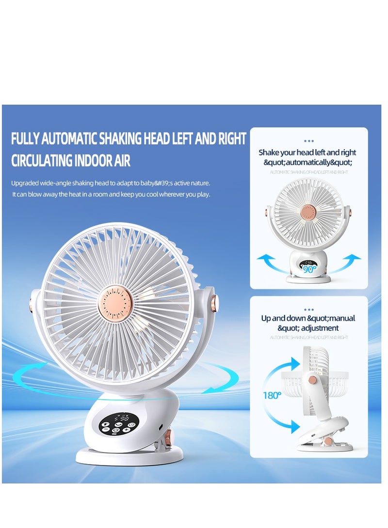 مقطع محمول على مروحة ، مروحة جدول دوران الهواء القابلة لإعادة الشحن تشغل مروحة USB ، مروحة مكتب صغيرة مع 5 سرعات ، مشبك قوي للتحكم عن بعد توفير الطاقة وموقت ، مروحة شخصية 360 درجة تدور للمكتب المنزلي في السكن والعربة (F2 الأبيض) - Image 2